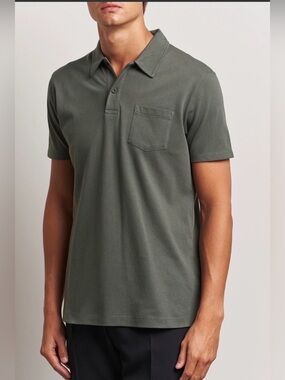 Sunspel Riviera Polo Shirt Men's XL khaki olive Cotton Short Sleeve